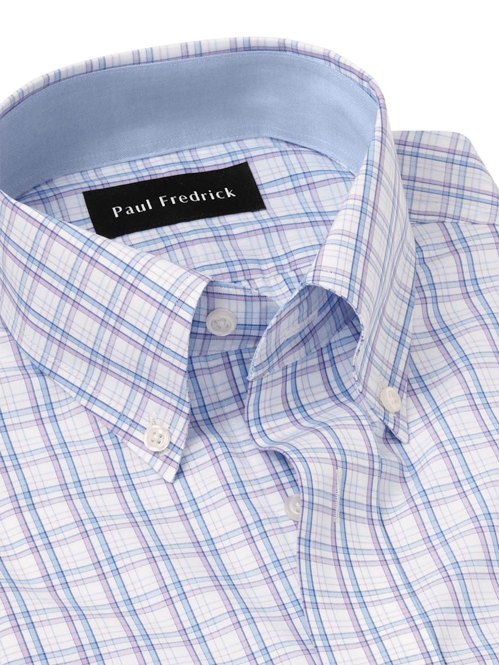 Non-Iron Cotton Plaid Dress Shirt With Contrast Trim - Blue/purple