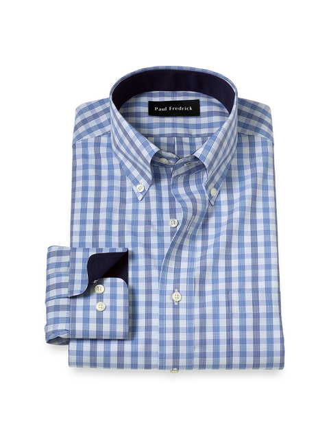 Non-Iron Cotton Plaid Dress Shirt With Contrast Trim