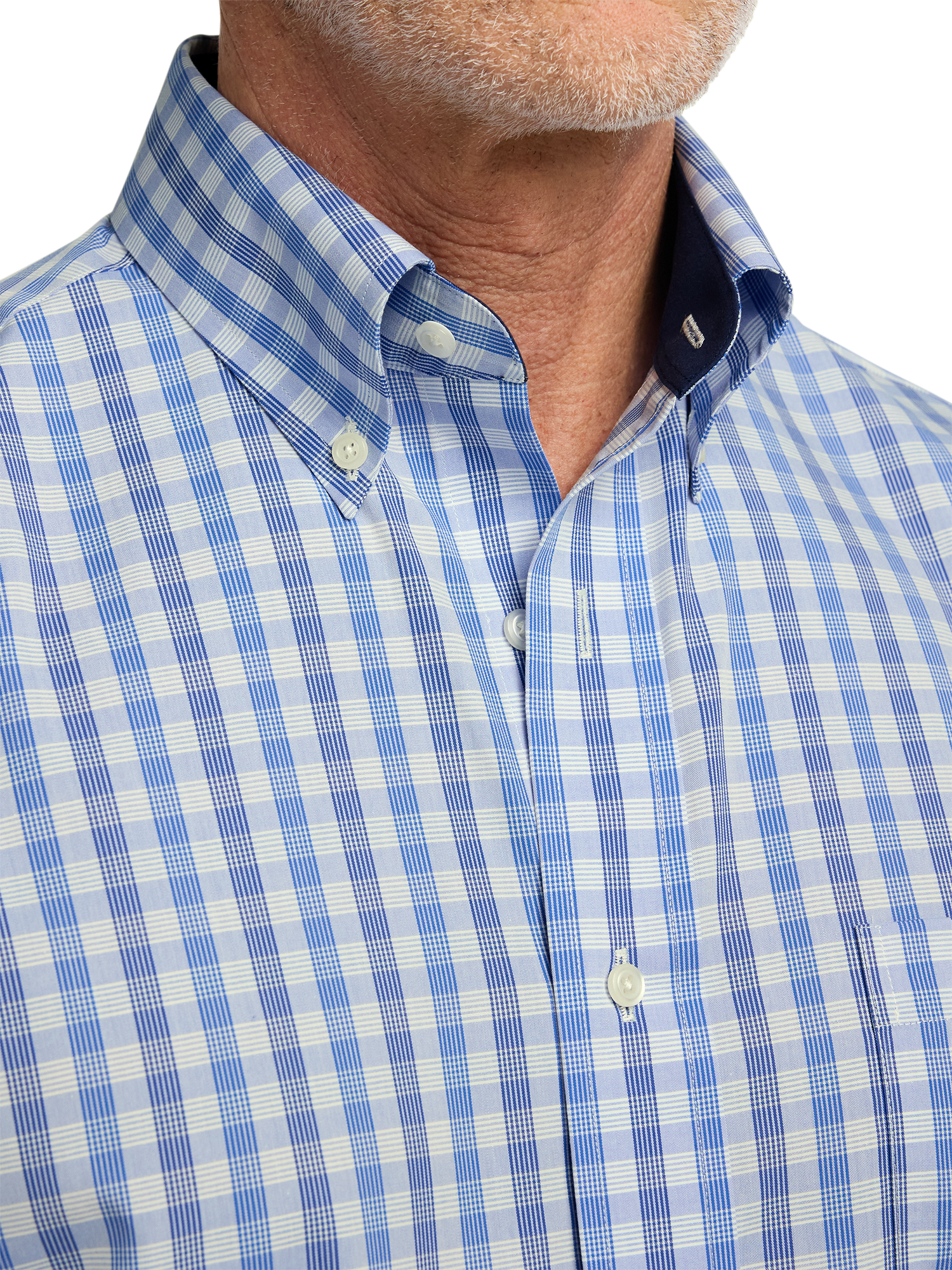 Non-Iron Cotton Plaid Dress Shirt With Contrast Trim - Blue