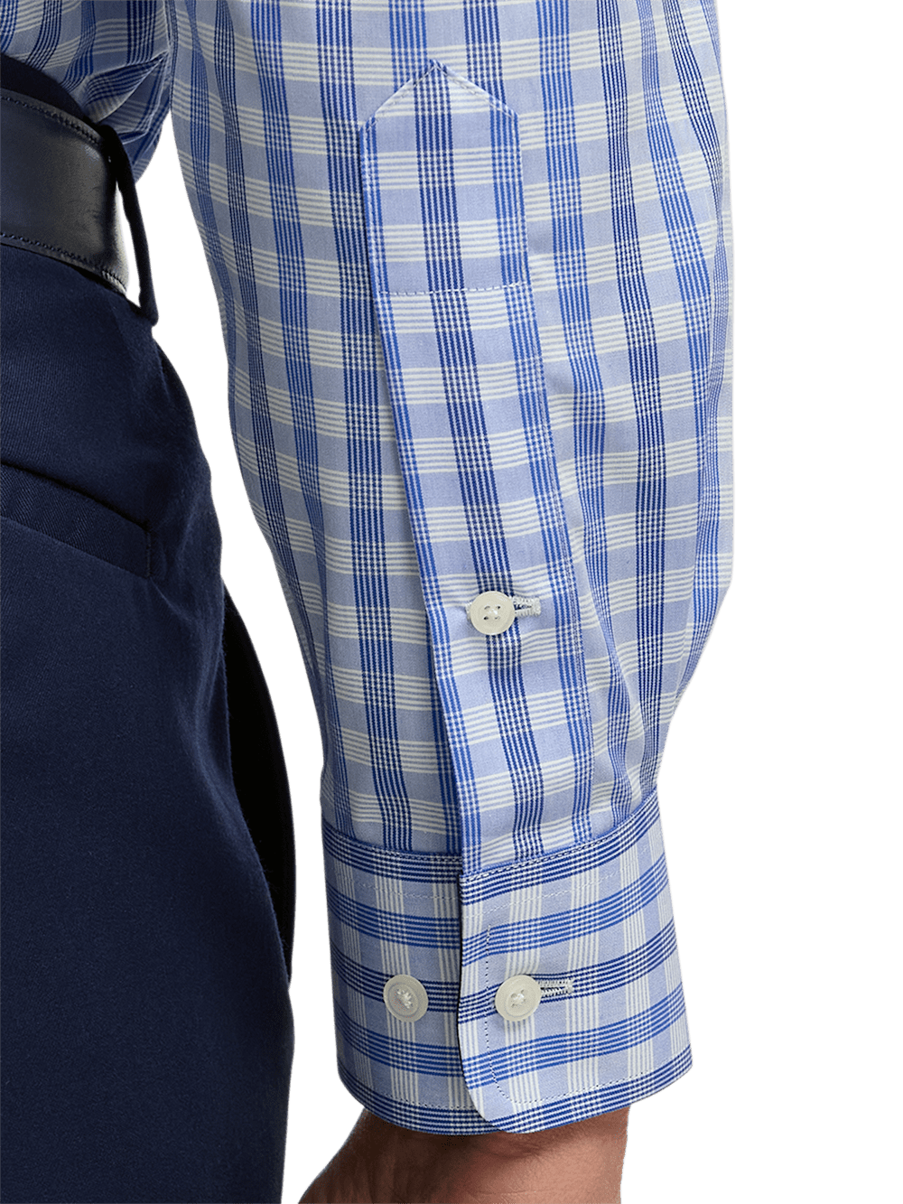 blue plaid dress shirt Non-Iron Cotton Plaid Dress Shirt With Contrast Trim - Blue