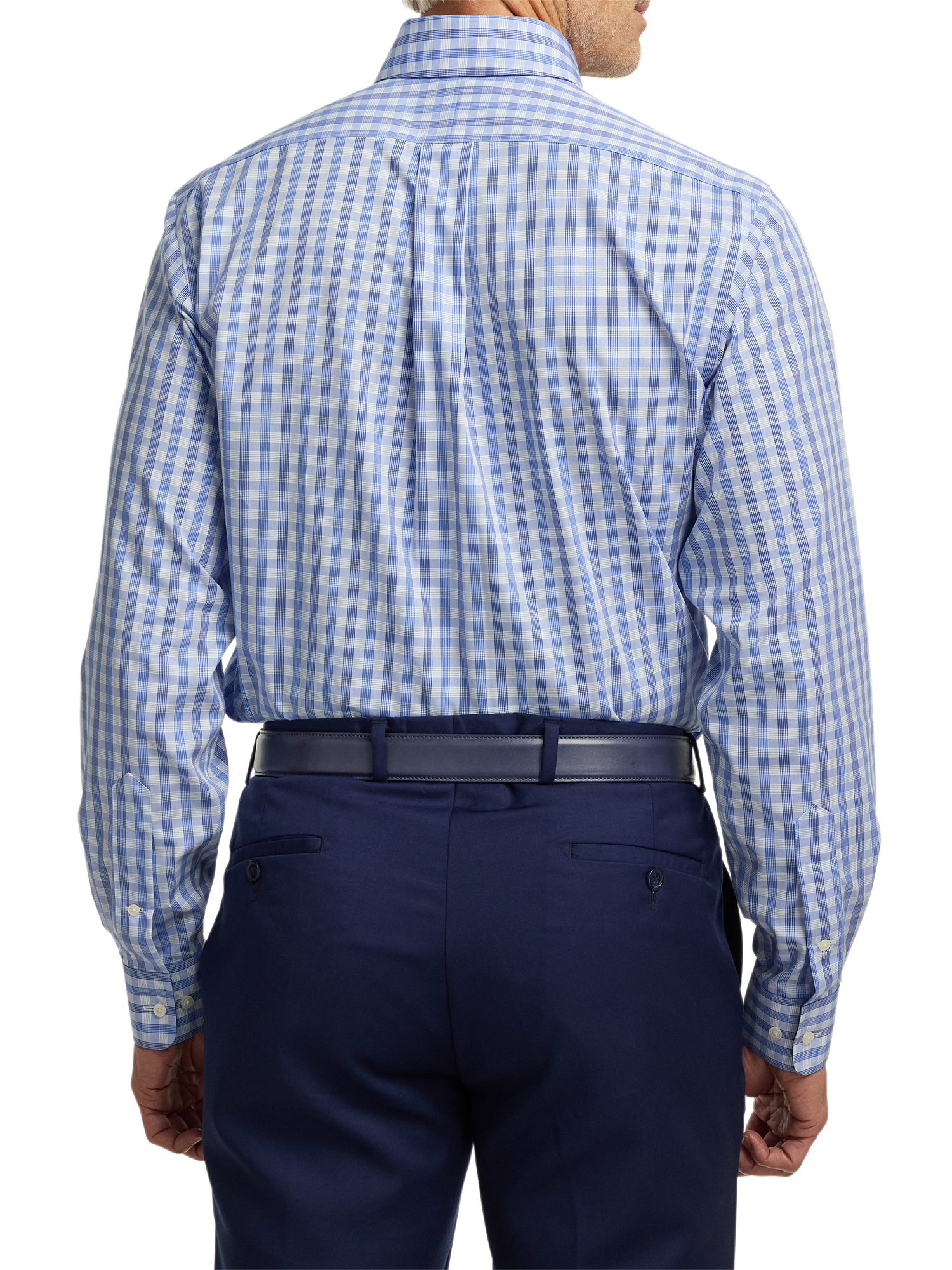Non-Iron Cotton Plaid Dress Shirt With Contrast Trim - Blue