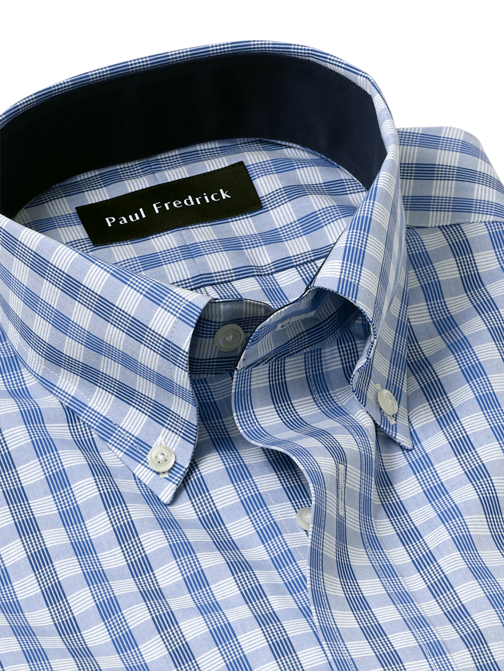 blue plaid dress shirt Non-Iron Cotton Plaid Dress Shirt With Contrast Trim