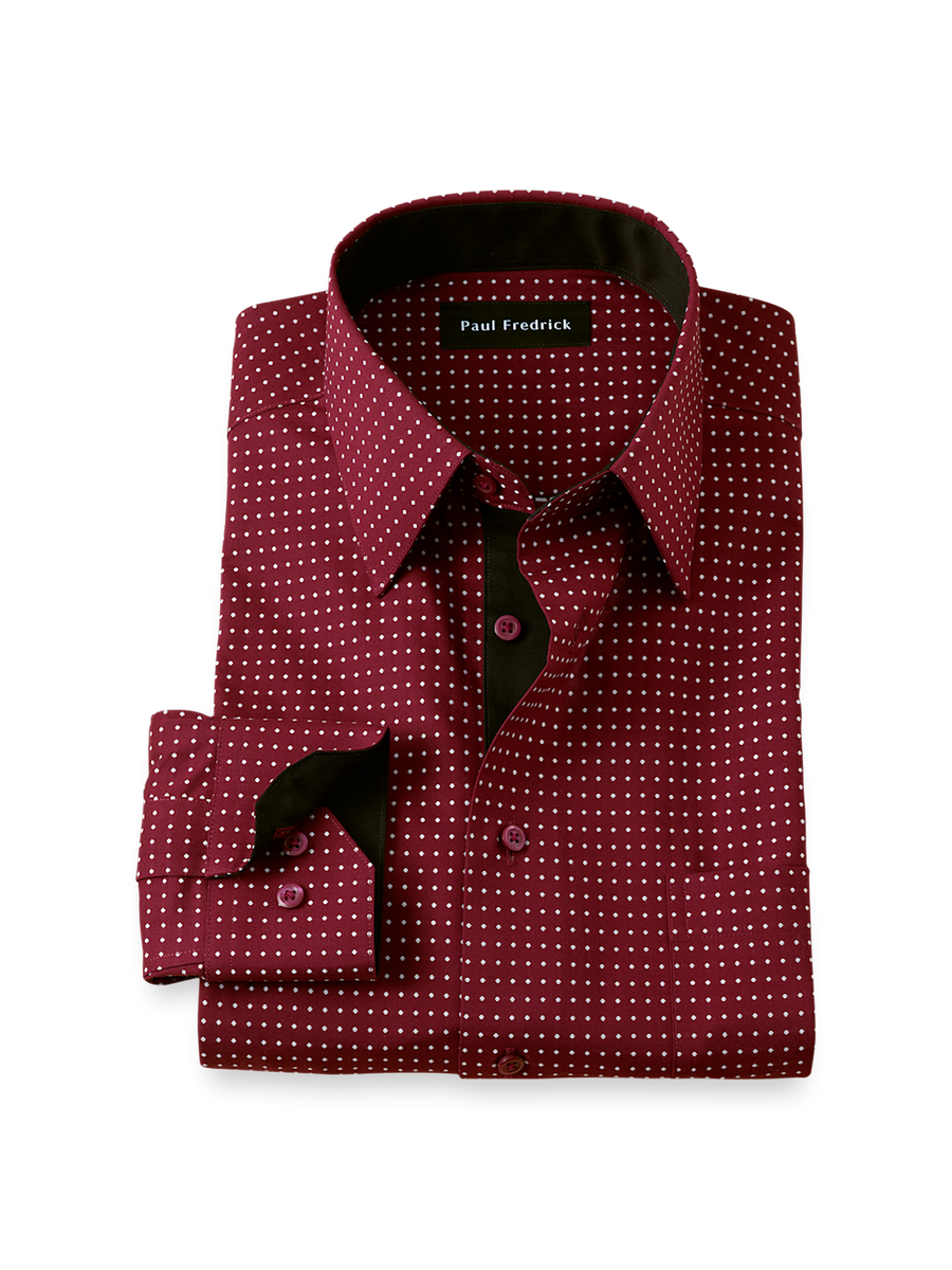 maroon dress shirt mens Comfort Stretch Non-Iron Dot Dress Shirt With Contrast Trim