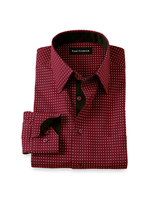 maroon mens dress shirt Comfort Stretch Non-Iron Dot With Contrast Trim size-list-3 tapers at the waist Size:UK 7 (Pre-Order) gold long sleeve long