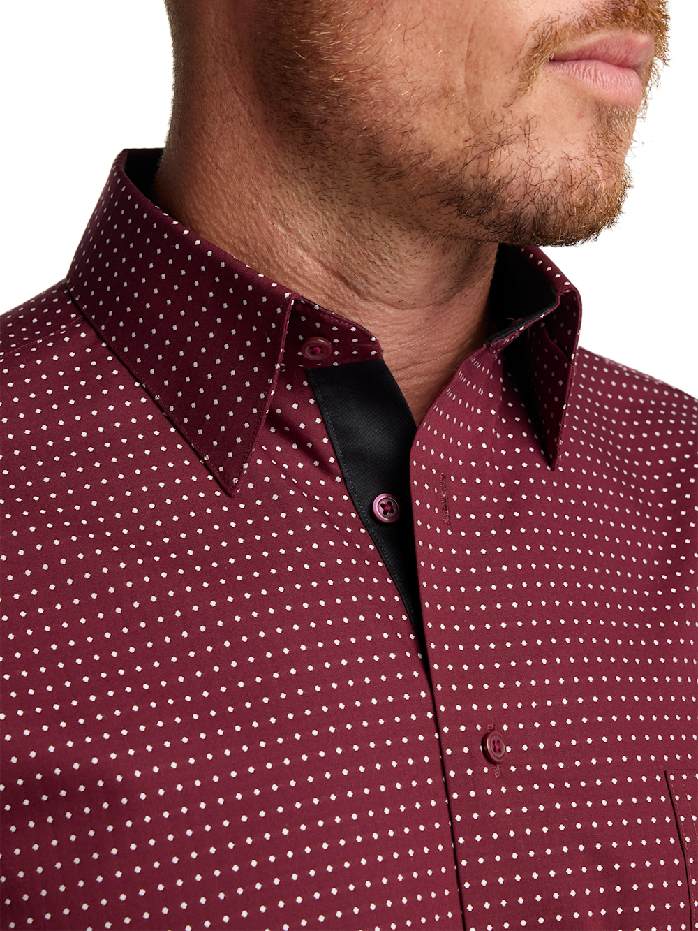 Comfort Stretch Non-Iron Dot Dress Shirt With Contrast Trim - Burgundy Classic Fit / 22 / 37 Comfort Stretch Non-Iron Dot Dress Shirt With Contrast Trim - Burgundy Classic Fit / 22 / 37