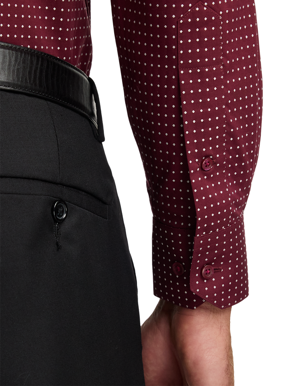 Comfort Stretch Non-Iron Dot Dress Shirt With Contrast Trim - Burgundy Classic Fit / 22 / 37 Comfort Stretch Non-Iron Dot Dress Shirt With Contrast Trim - Burgundy Classic Fit / 22 / 37