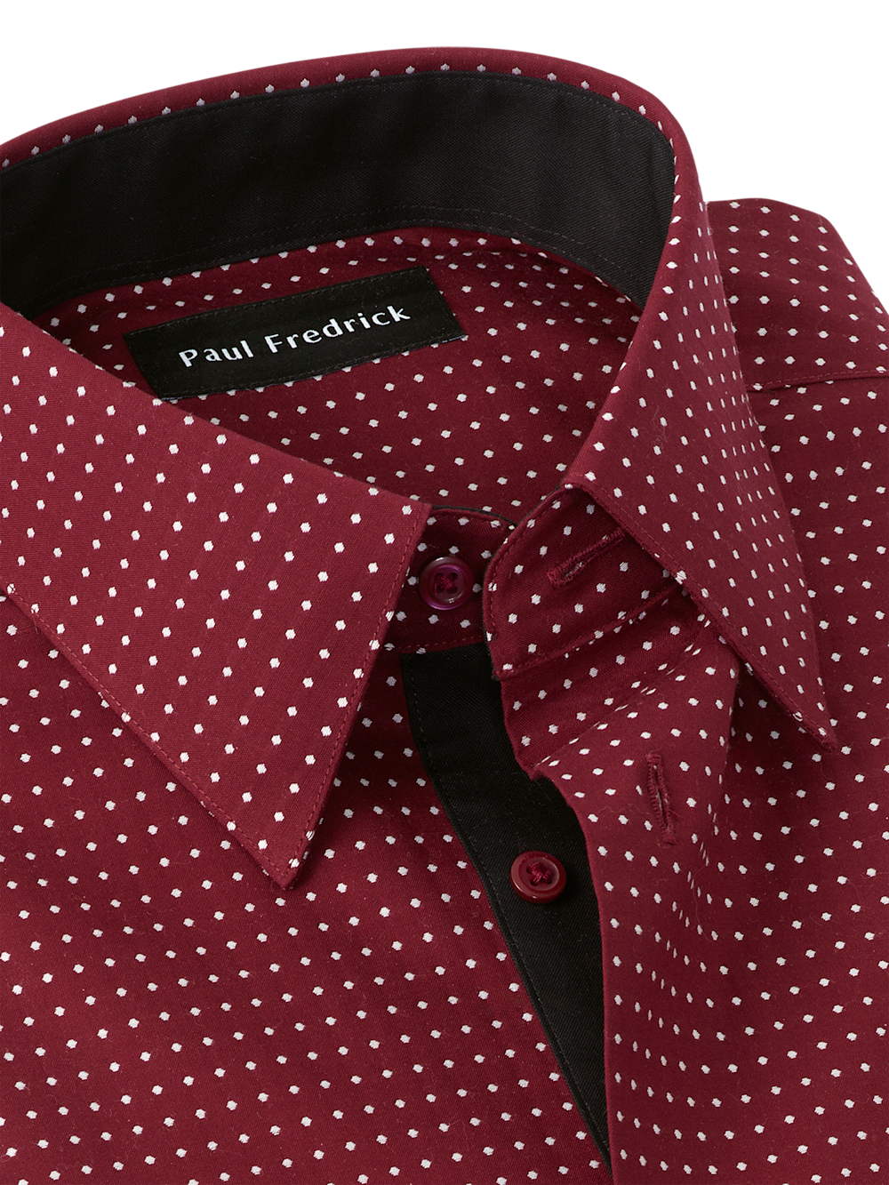 Comfort Stretch Non-Iron Dot Dress Shirt With Contrast Trim - Burgundy Classic Fit / 22 / 37 Comfort Stretch Non-Iron Dot Dress Shirt With Contrast Trim - Burgundy Classic Fit / 22 / 37