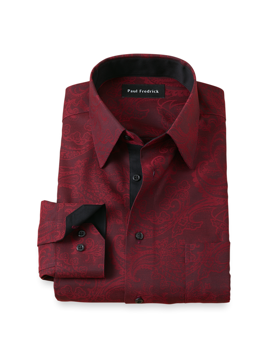 Comfort Stretch Non-Iron Paisley Dress Shirt With Contrast Trim - Burg Paul Fredrick Comfort Stretch Non-Iron Paisley Dress Shirt With Contrast Trim - Burg Paul Fredrick