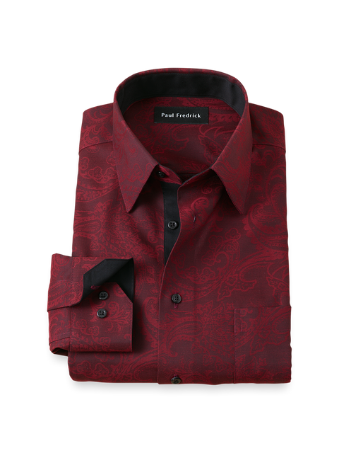 Comfort Stretch Non-Iron Paisley Dress Shirt With Contrast Trim Comfort Stretch Non-Iron Paisley Dress Shirt With Contrast Trim
