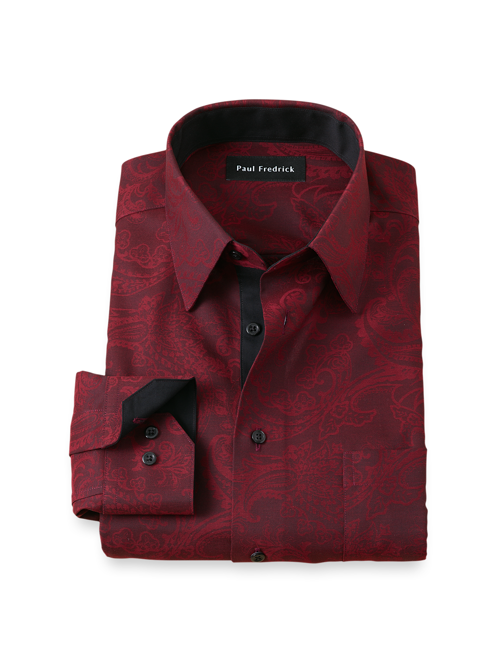 Product Image of Comfort Stretch Non-iron Paisley Dress Shirt With Contrast Trim-Burgundy