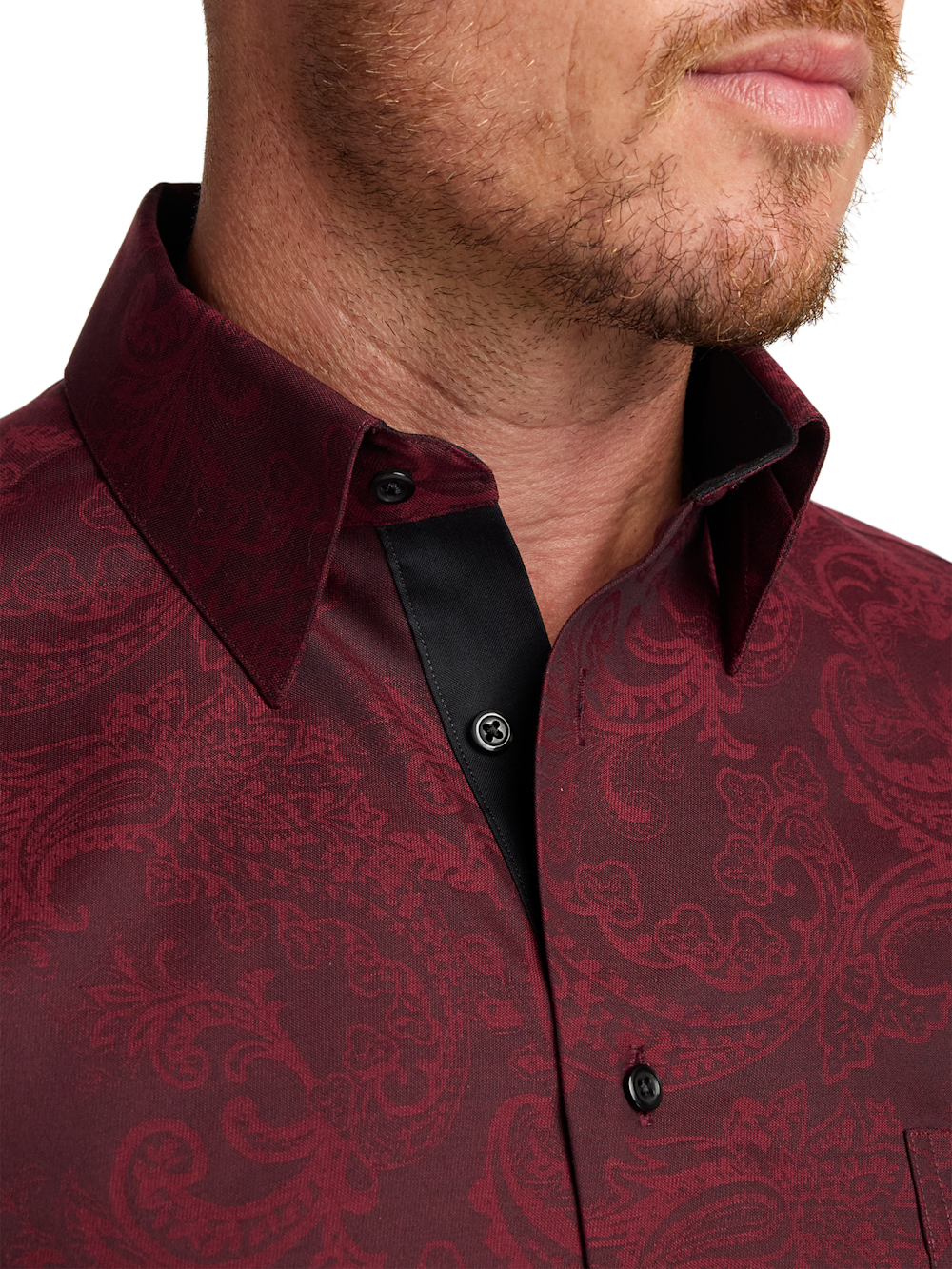 Comfort Stretch Non-Iron Paisley Dress Shirt With Contrast Trim - Burg Paul Fredrick Comfort Stretch Non-Iron Paisley Dress Shirt With Contrast Trim - Burg Paul Fredrick