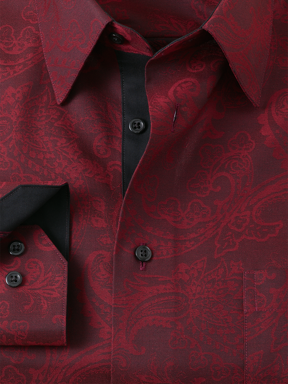 Comfort Stretch Non-Iron Paisley Dress Shirt With Contrast Trim - Burg Paul Fredrick Comfort Stretch Non-Iron Paisley Dress Shirt With Contrast Trim - Burg Paul Fredrick