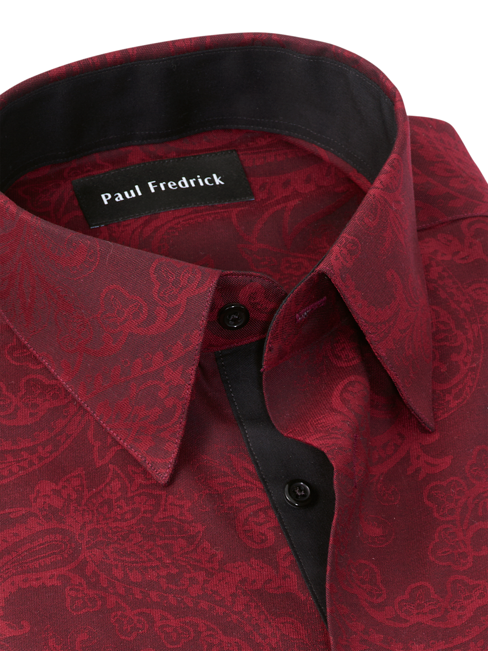 Comfort Stretch Non-Iron Paisley Dress Shirt With Contrast Trim - Burg Paul Fredrick Comfort Stretch Non-Iron Paisley Dress Shirt With Contrast Trim - Burg Paul Fredrick