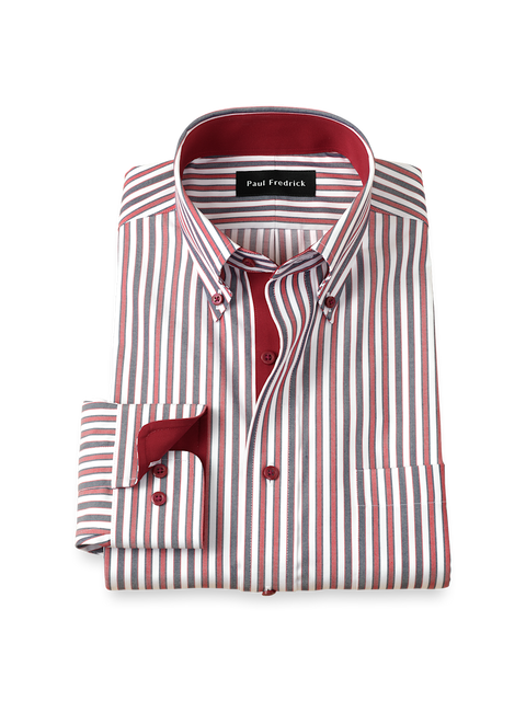 Comfort Stretch Non-Iron Stripe Dress Shirt With Contrast Trim