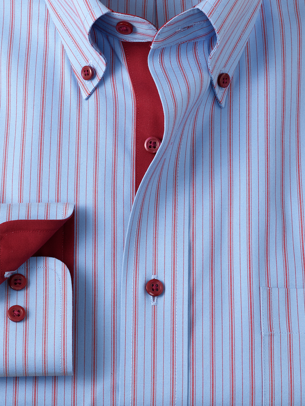 Comfort Stretch Non-Iron Stripe Dress Shirt With Contrast Trim - Blue/red Slim Fit / 14.5 / 33 Comfort Stretch Non-Iron Stripe Dress Shirt With Contrast Trim - Blue/red Slim Fit / 14.5 / 33