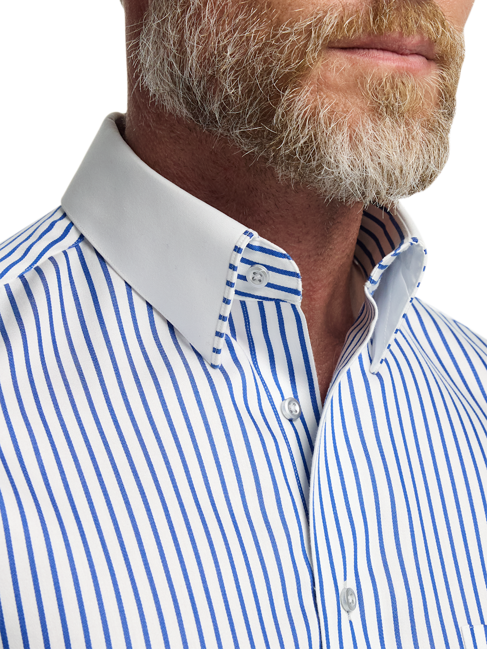 Comfort Stretch Non-Iron Stripe Dress Shirt With Contrast Trim