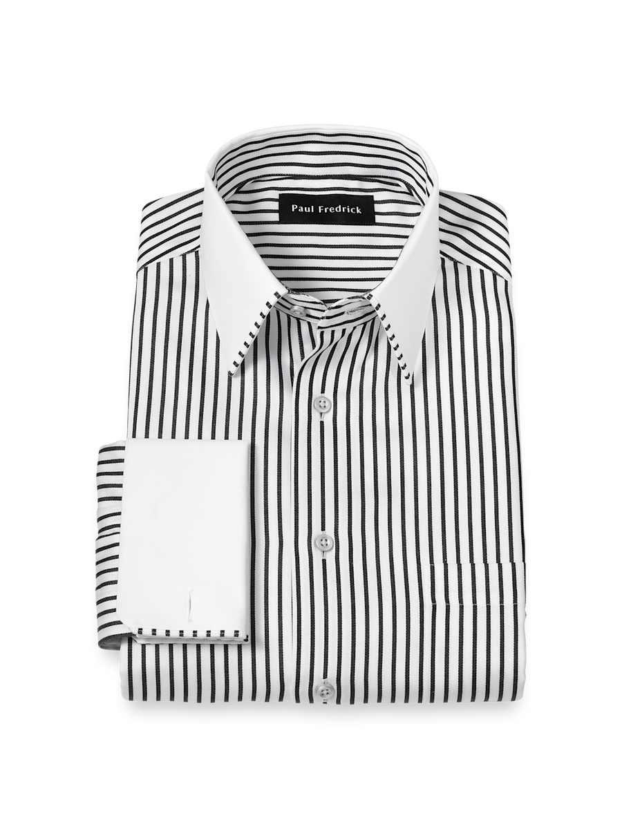 black and white dress shirt Comfort Stretch Non-Iron Stripe Dress Shirt With Contrast Trim