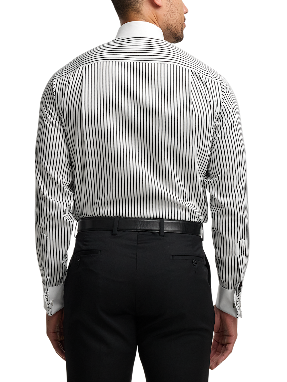 black dress shirt with stripes VANNUCCI Milano Navy Blue Striped Cotton Dress Shirt NEW 16.5