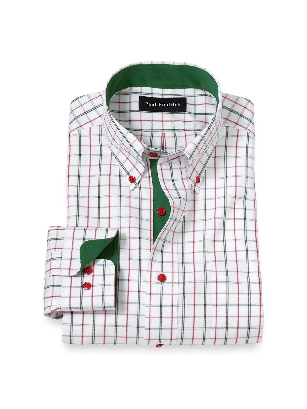 Product Image of Comfort Stretch Non-iron Windowpane Dress Shirt With Contrast Trim-Green