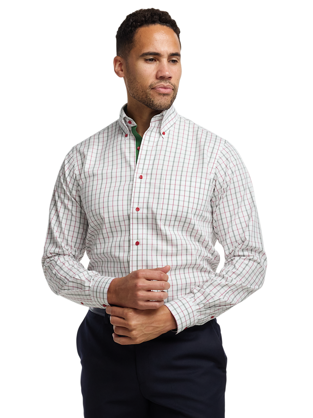 Alternate Image of Comfort Stretch Non-iron Windowpane Dress Shirt With Contrast Trim-1