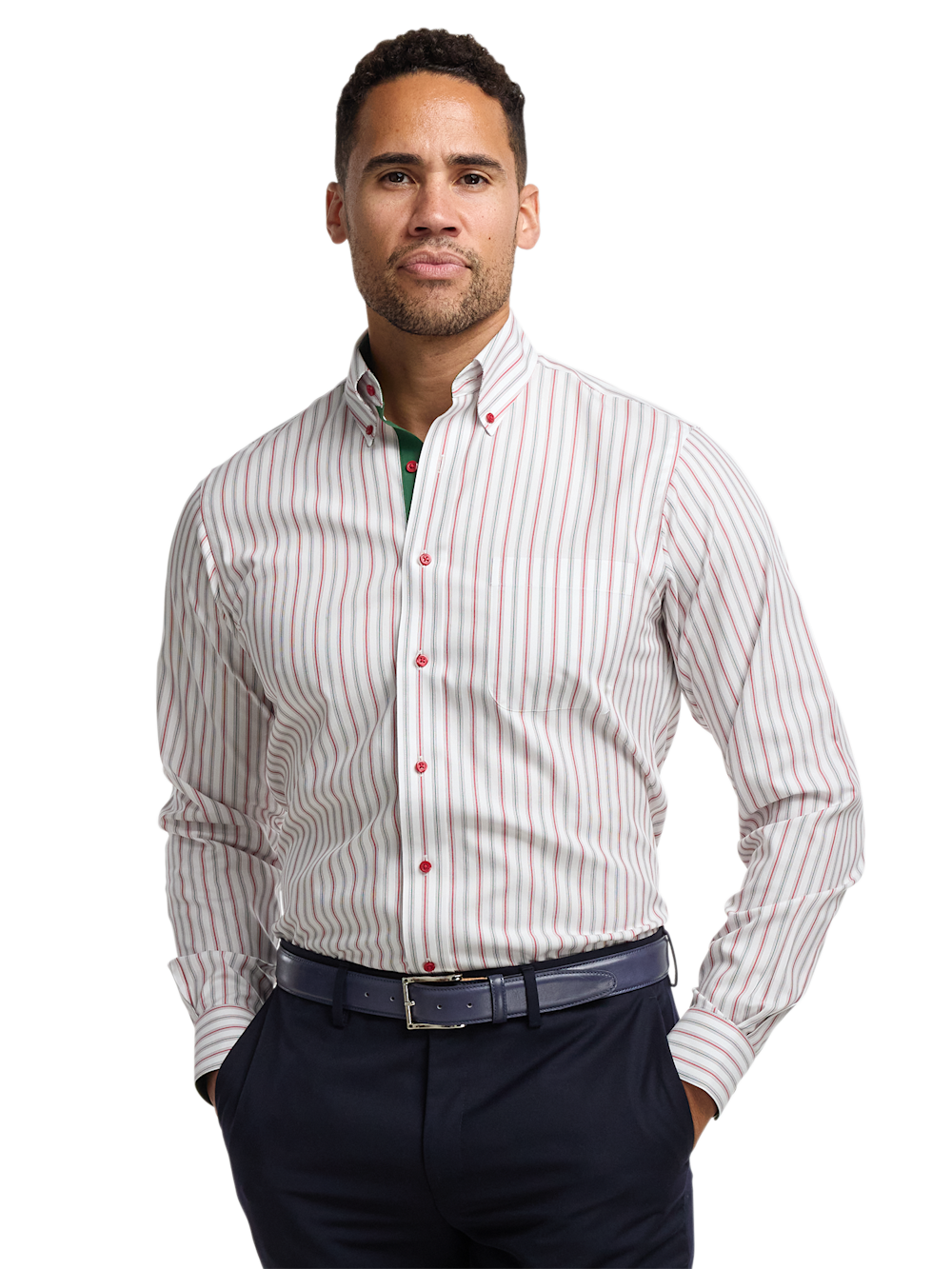 Alternate Image of Comfort Stretch Non-iron Stripe Dress Shirt With Contrast Trim-1
