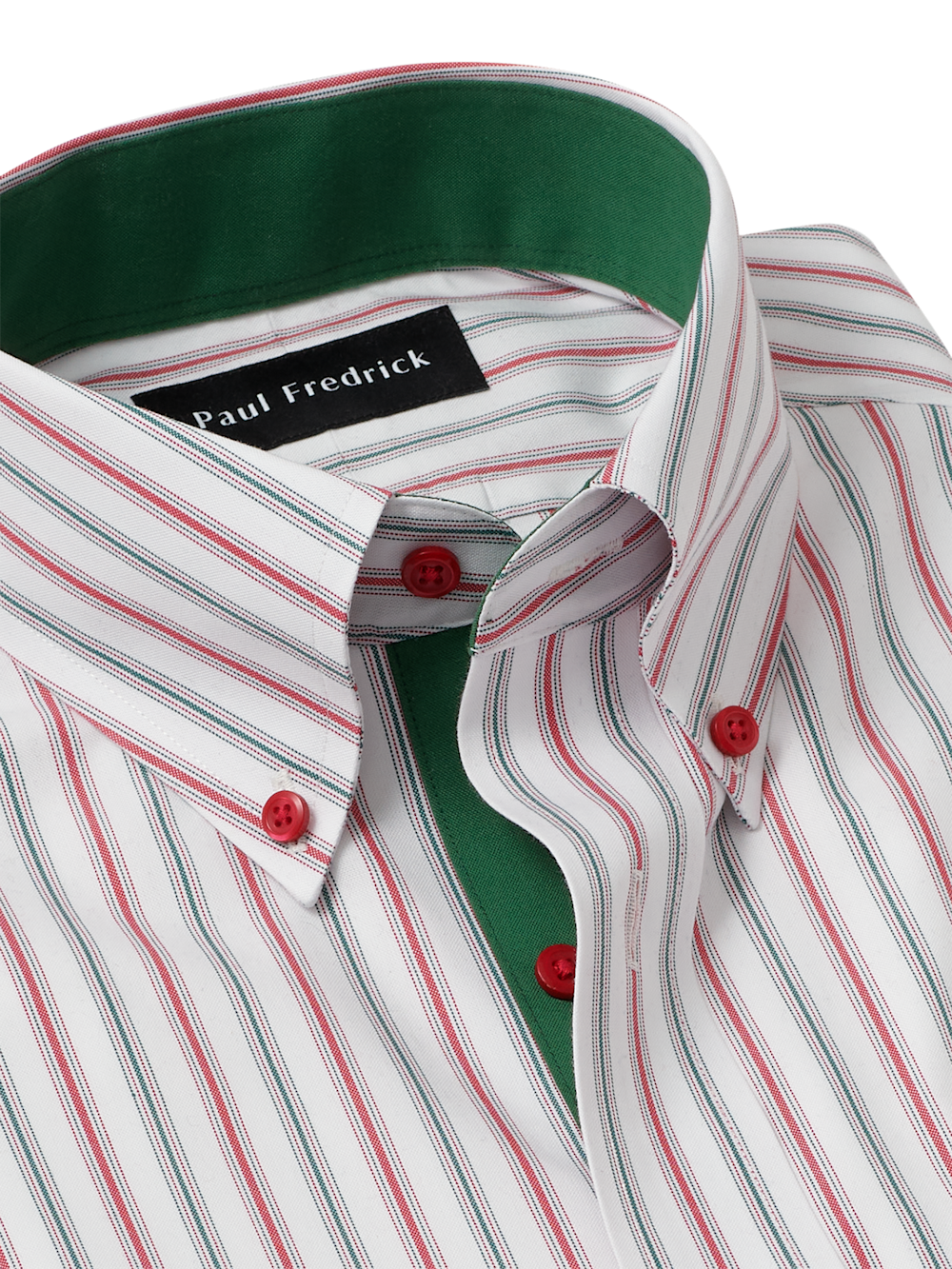 Comfort Stretch Non-Iron Stripe Dress Shirt With Contrast Trim - Red/green Slim Fit / 17.5 / 34 Comfort Stretch Non-Iron Stripe Dress Shirt With Contrast Trim - Red/green Slim Fit / 17.5 / 34