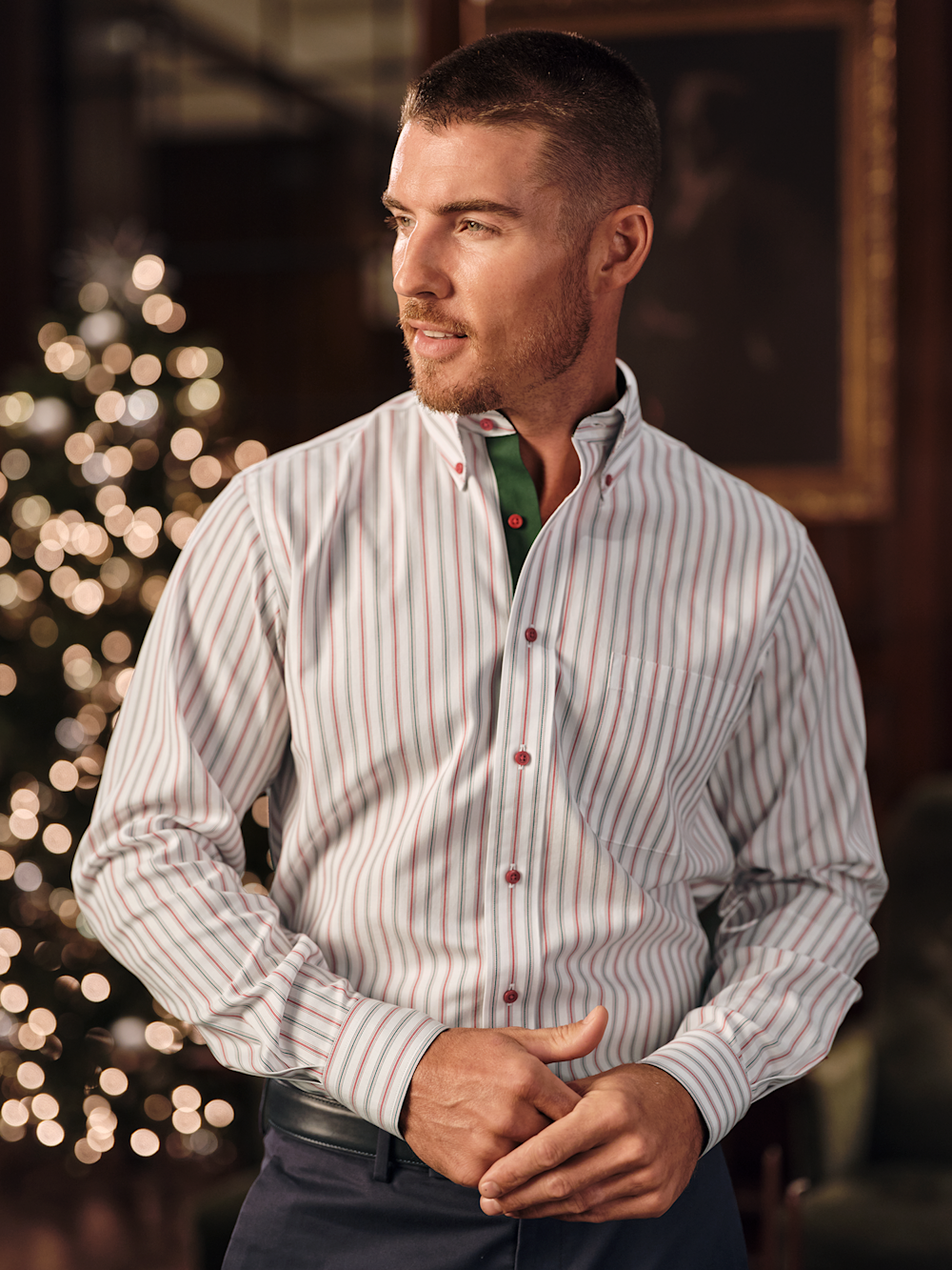 Alternate Image of Comfort Stretch Non-iron Stripe Dress Shirt With Contrast Trim-7