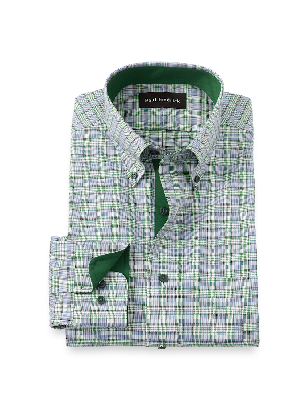 Comfort Stretch Non-Iron Plaid Dress Shirt With Contrast Trim - Green