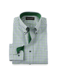 Comfort Stretch Non-Iron Plaid Dress Shirt With Contrast Trim - Green