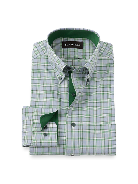 slim fit dress slacks Morgan Belted Stretch Flannel Shirtdress - Mate Green Plaid - Size 2XL