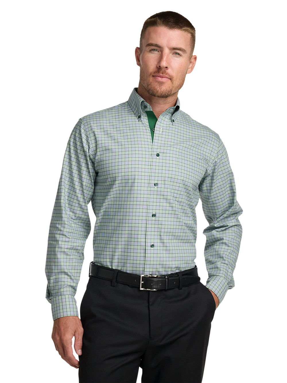 Alternate Image of Comfort Stretch Non-iron Plaid Dress Shirt With Contrast Trim-1