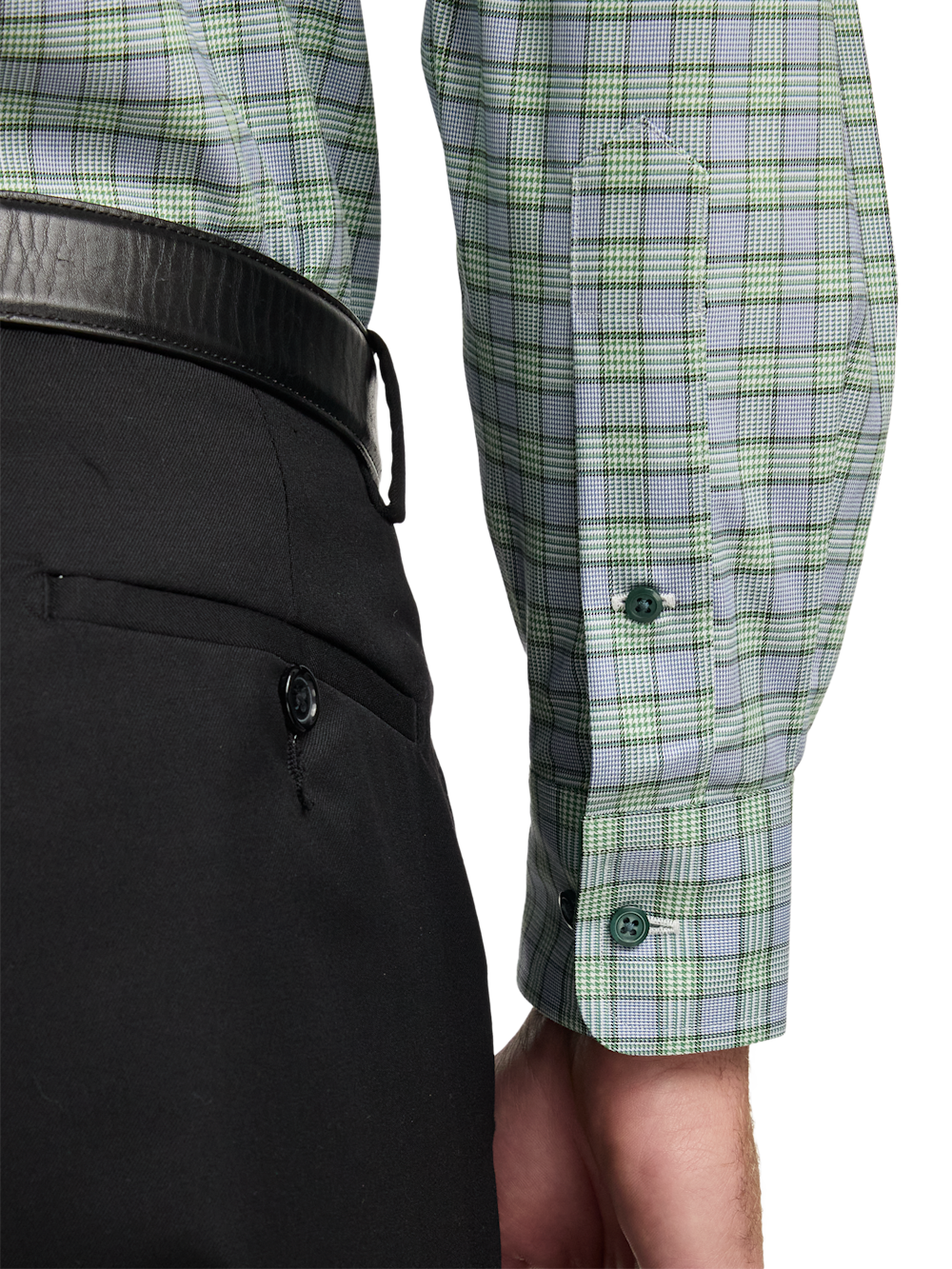 green plaid dress shirt Comfort Stretch Non-Iron Plaid Dress Shirt With Contrast Trim