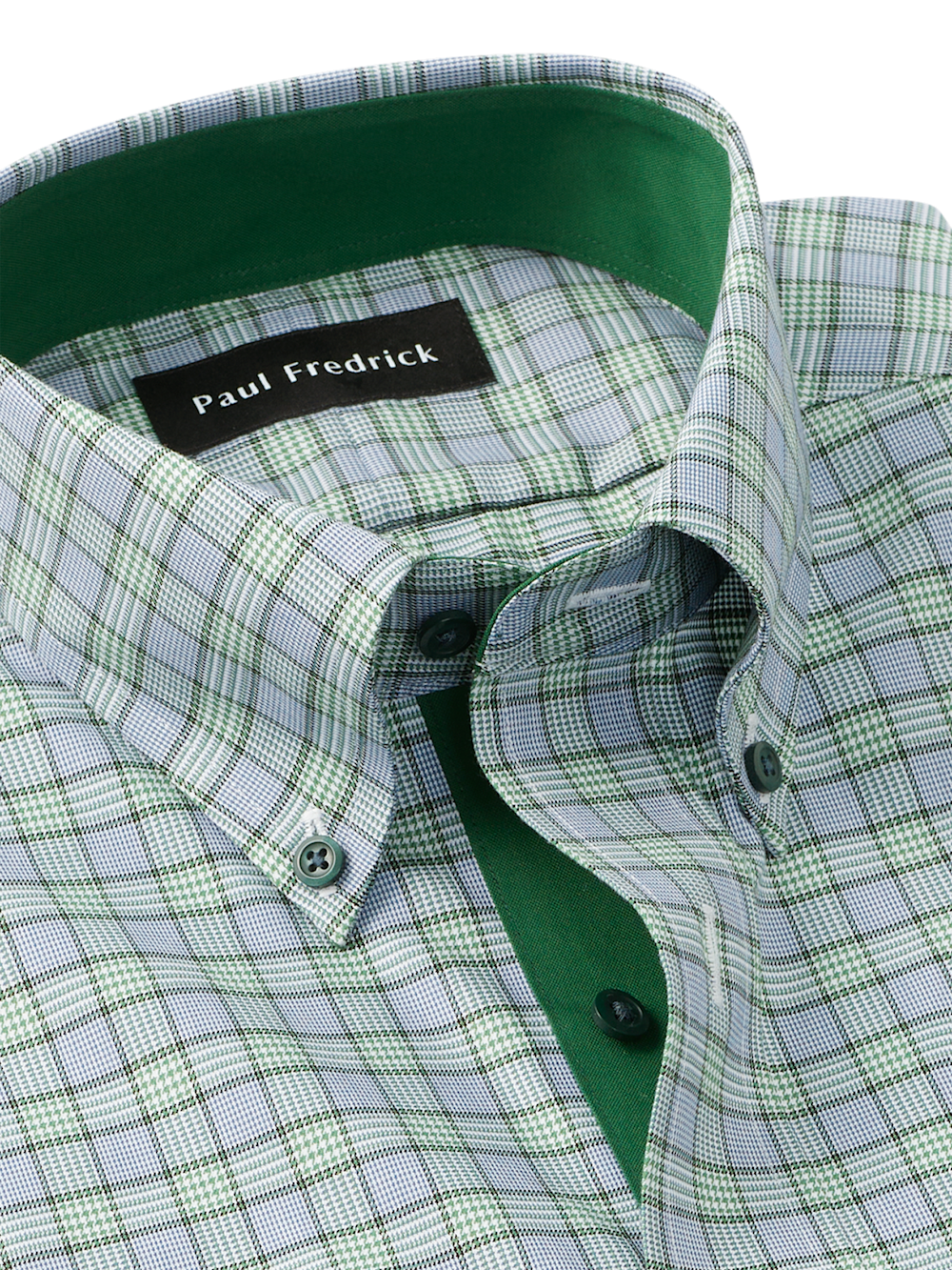 Comfort Stretch Non-Iron Plaid Dress Shirt With Contrast Trim - Green Tailored Fit / 16 / 34 Comfort Stretch Non-Iron Plaid Dress Shirt With Contrast Trim - Green Tailored Fit / 16 / 34