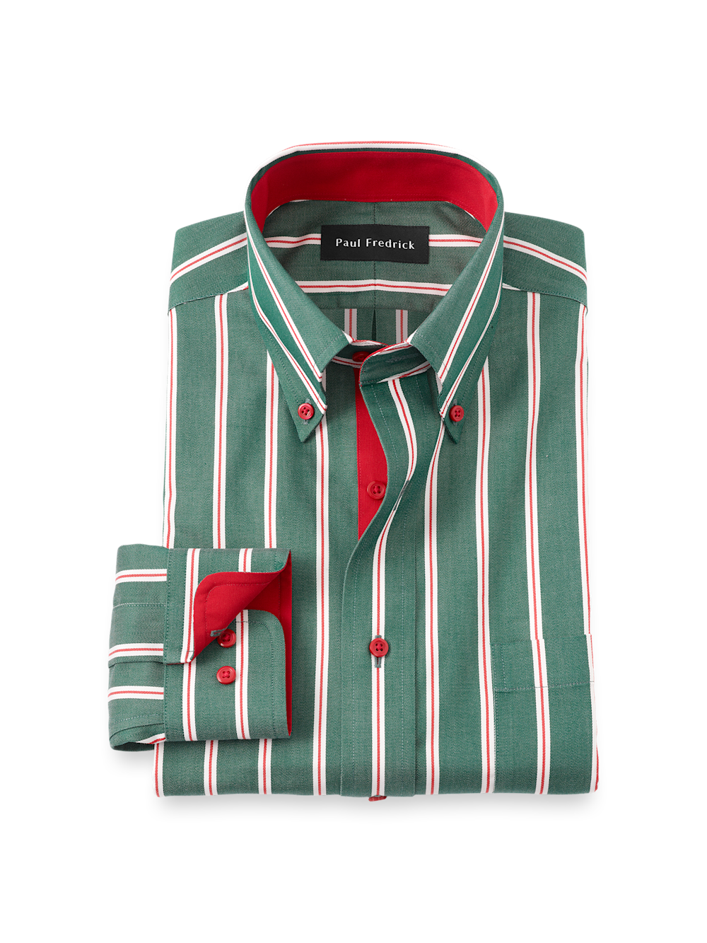 Product Image of Comfort Stretch Non-iron Stripe Dress Shirt With Contrast Trim-Green
