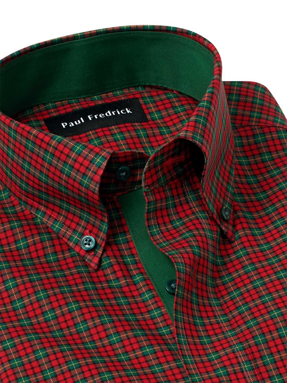 Comfort Stretch Non-Iron Plaid Dress Shirt With Contrast Trim - Red/green Slim Fit / 16 / 33 Comfort Stretch Non-Iron Plaid Dress Shirt With Contrast Trim - Red/green Slim Fit / 16 / 33