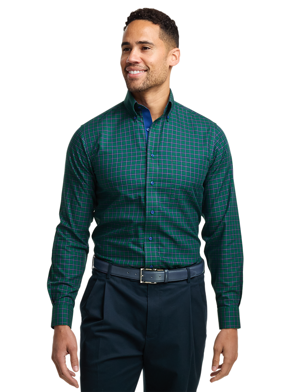 Alternate Image of Comfort Stretch Non-iron Plaid Dress Shirt With Contrast Trim-1