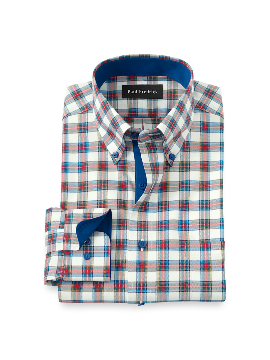 plaid dress shirts for men Comfort Stretch Non-Iron Plaid Dress Shirt With Contrast Trim