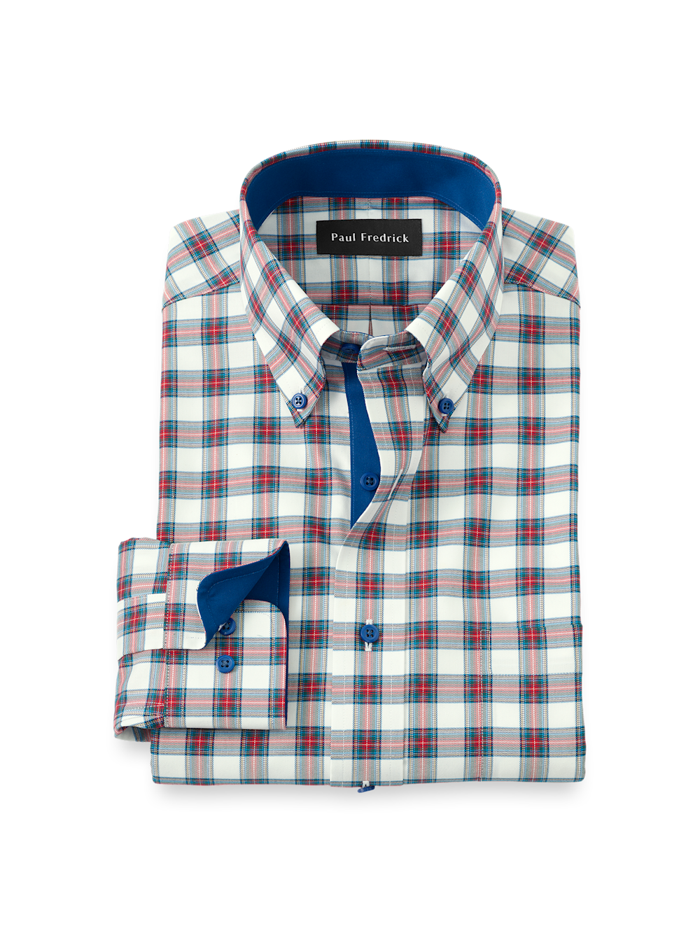 Product Image of Comfort Stretch Non-iron Plaid Dress Shirt With Contrast Trim-White Multi