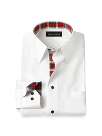 Comfort Stretch Non-Iron Solid Dress Shirt With Contrast Trim - White Multi