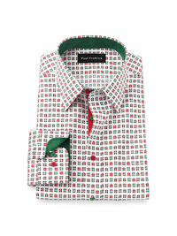 Comfort Stretch Non-Iron Novelty Dress Shirt With Contrast Trim - Red/green