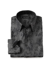Comfort Stretch Non-Iron Botanical Dress Shirt With Contrast Trim - Charcoal