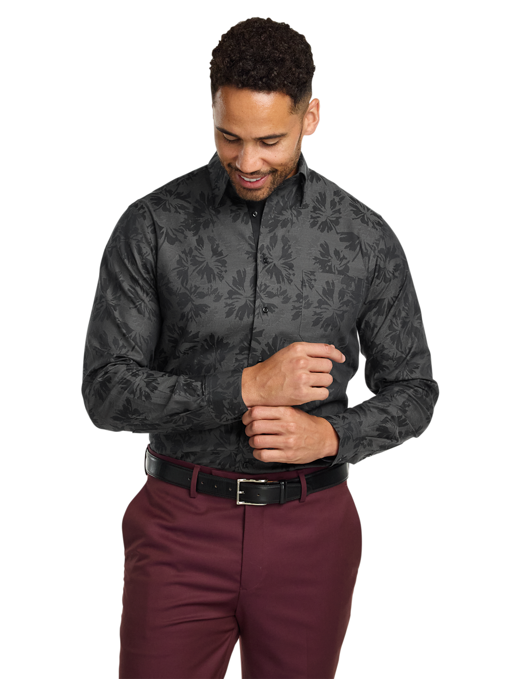 Alternate Image of Comfort Stretch Non-iron Botanical Dress Shirt With Contrast Trim-1