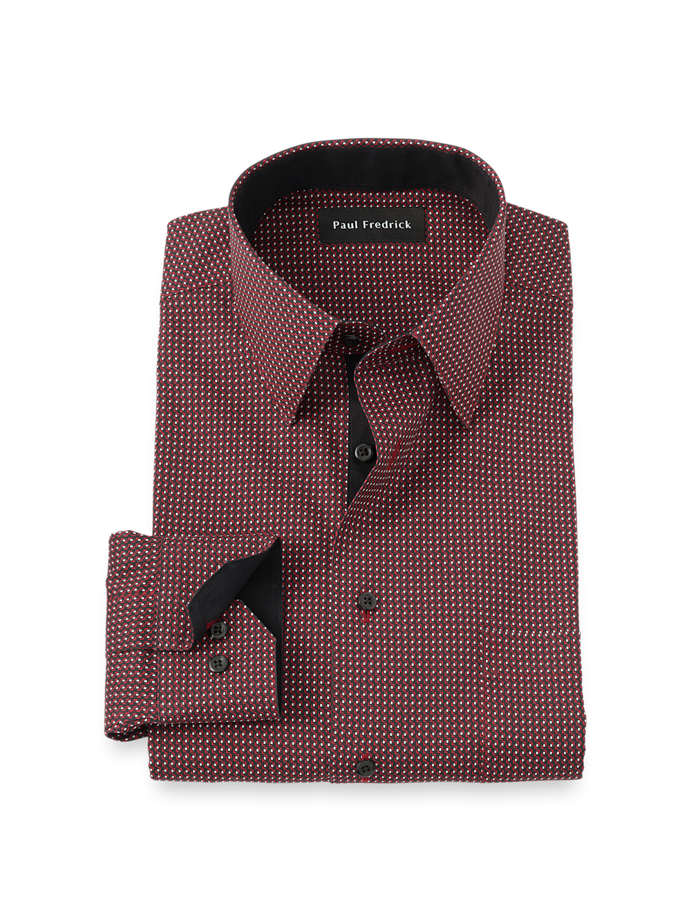 Product Image of Comfort Stretch Non-iron Geometric Dress Shirt With Contrast Trim-Black/Red