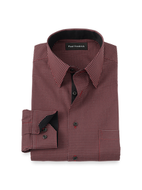 Comfort Stretch Non-Iron Geometric Dress Shirt With Contrast Trim - Black/red