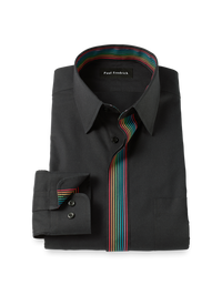 Comfort Stretch Non-Iron Solid Dress Shirt With Contrast Trim - Black Multi