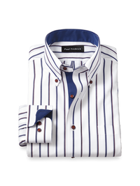 Comfort Stretch Non-Iron Stripe Dress Shirt With Contrast Trim - Multi