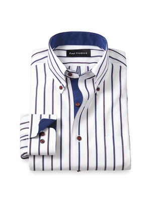 Comfort Stretch Non-Iron Stripe Dress Shirt With Contrast Trim - Multi