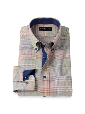 Comfort Stretch Non-Iron Plaid Dress Shirt With Contrast Trim - Multi