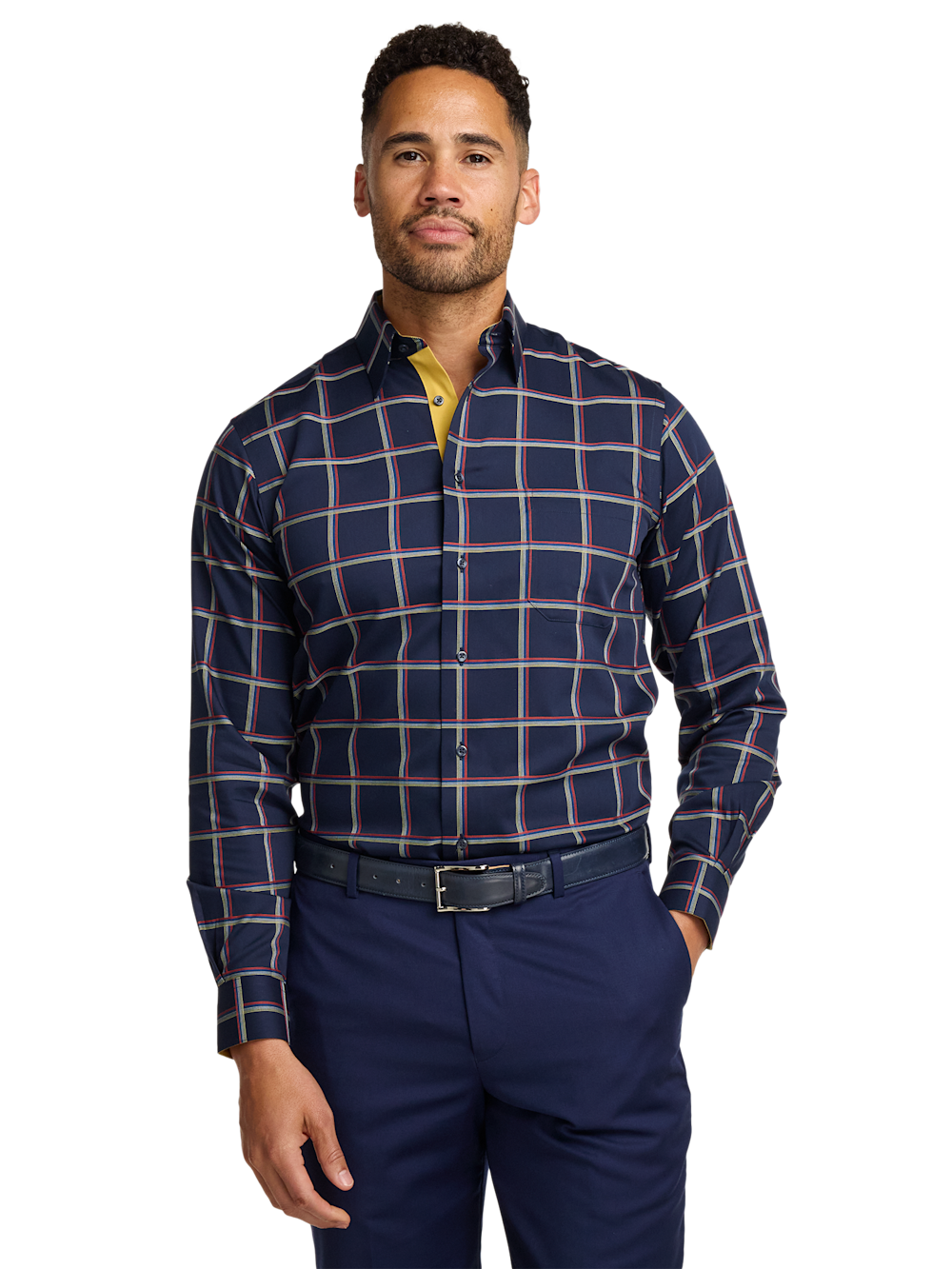 Alternate Image of Comfort Stretch Non-iron Check Dress Shirt With Contrast Trim-1