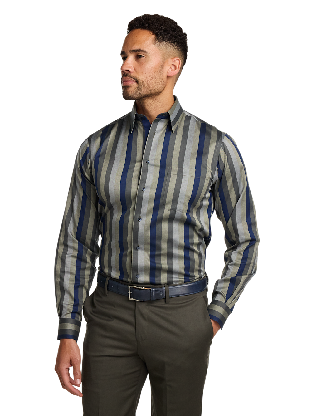 Alternate Image of Comfort Stretch Non-iron Stripe Dress Shirt With Contrast Trim-1
